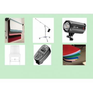 摄影配件一批（长城六轴电动背景架*1，国产背景布*6、金贝DPX400闪光灯*3、金贝M6顶灯架*1、金贝TRV6引闪器*3、金贝JB-60*130静物台*1） 